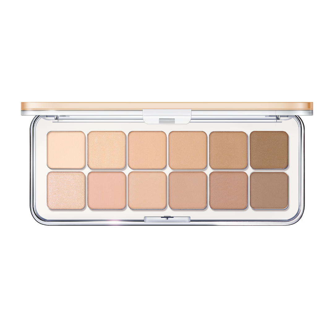 Clio Pro Eye Palette Air eyeshadow palette with neutral shades, showcasing four color options on a clean background.