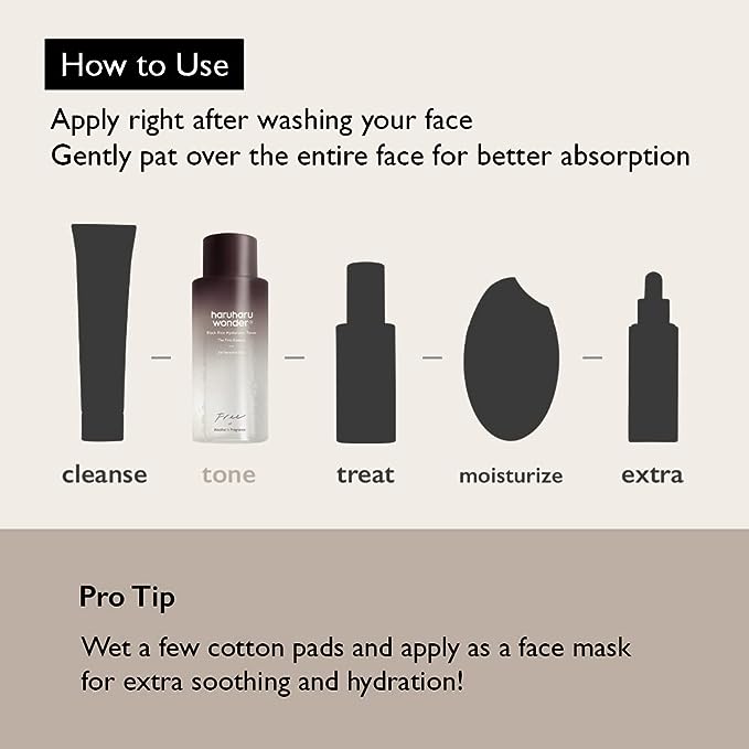 Haruharu Wonder Black Rice Hyaluronic Toner 150ml bottle with dark liquid and white cap, displayed on a light background