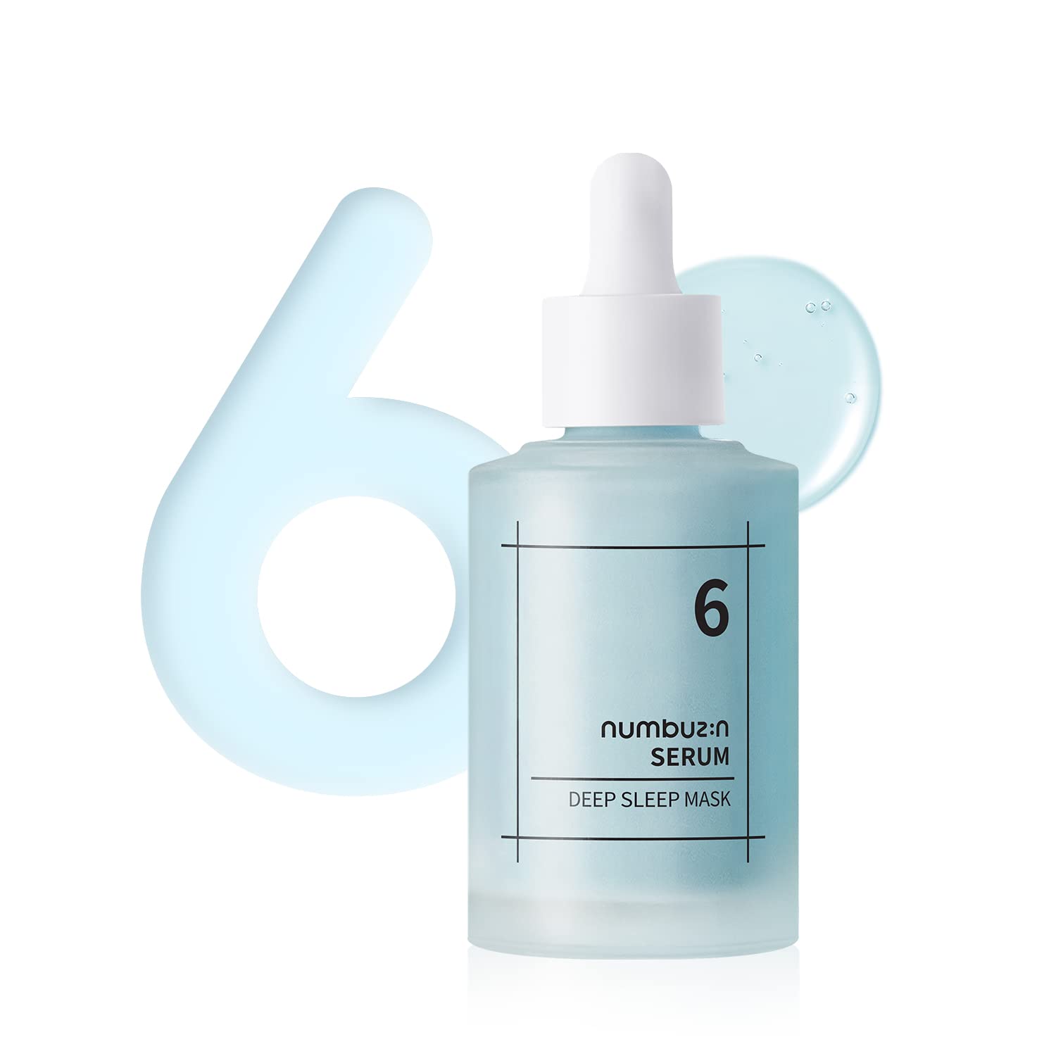 Numbuzin No.6 Deep Sleep Mask Serum 50ml bottle with clear label, showcasing the skincare product on a neutral background.