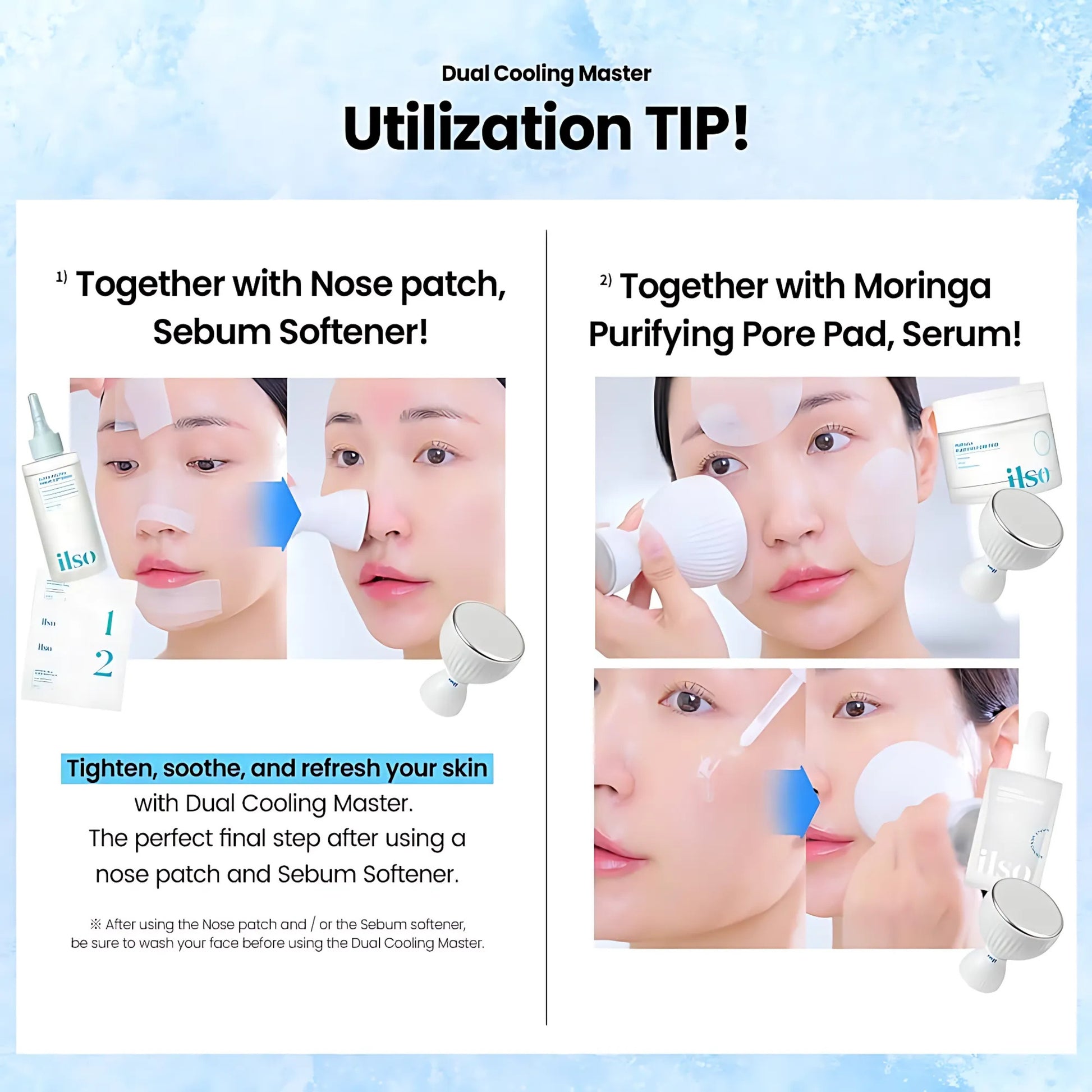 ILSO Dual Cooling Master beauty tool with dual cooling plates for soothing skincare, shown in close-up.