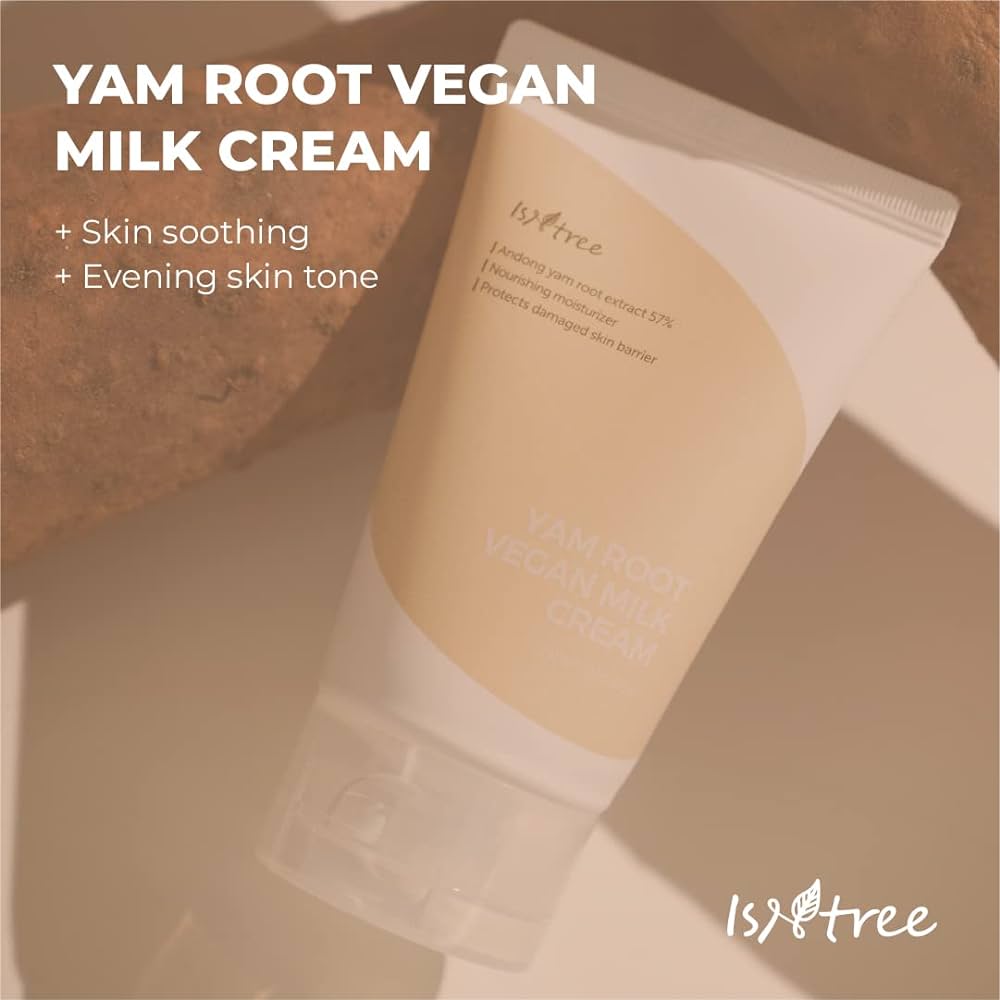 Isntree Yam Root Vegan Milk Cream in 80ml jar, a face moisturizer with a creamy texture and natural ingredients.