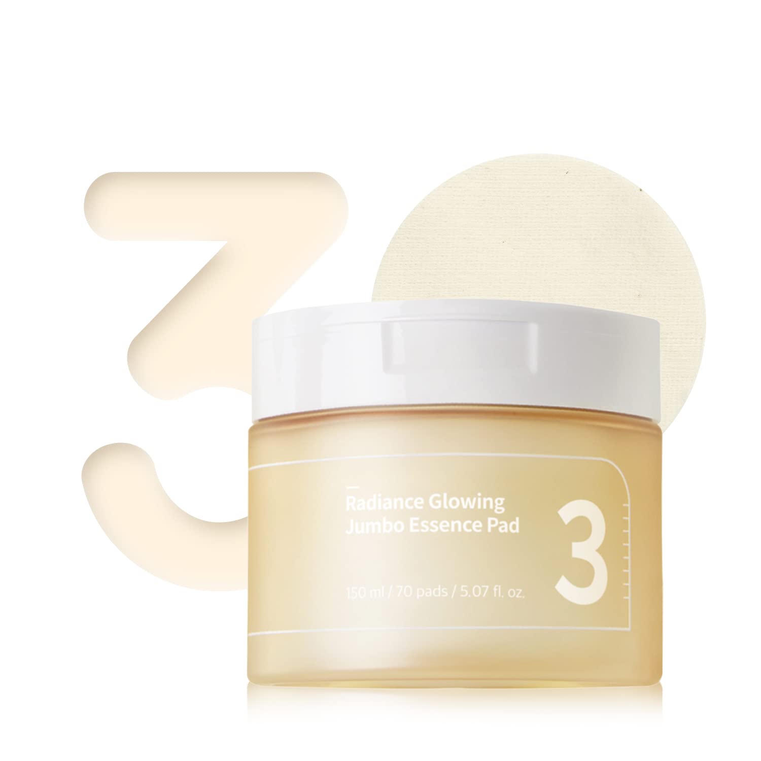 Numbuzin No.3 Radiance Glowing Jumbo Essence Pad, 70pcs toner pads for brightening and hydrating skin.