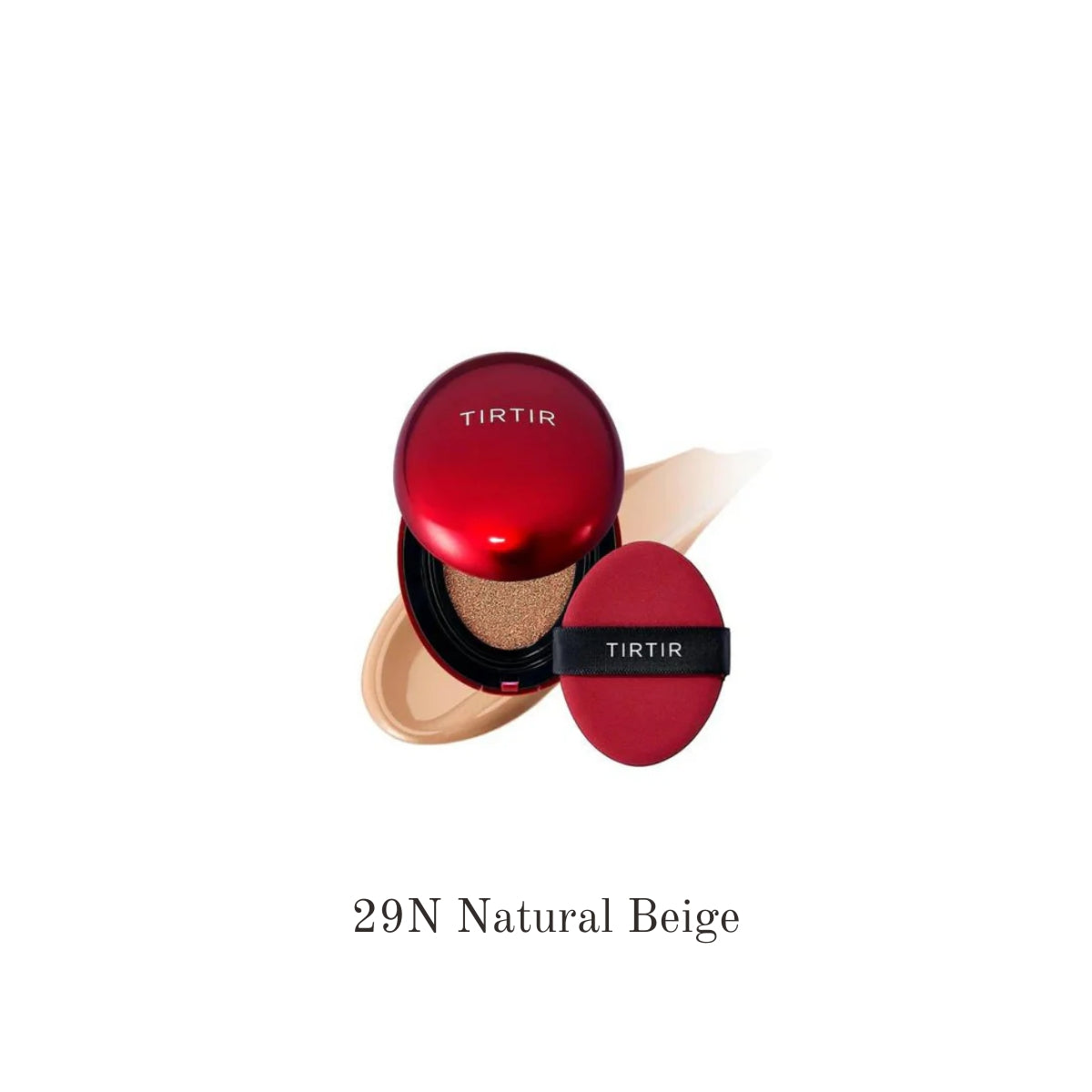 TIRTIR Mask Fit Red Mini Cushion foundation compact with red case, showcasing the closed cushion with reflective surface.