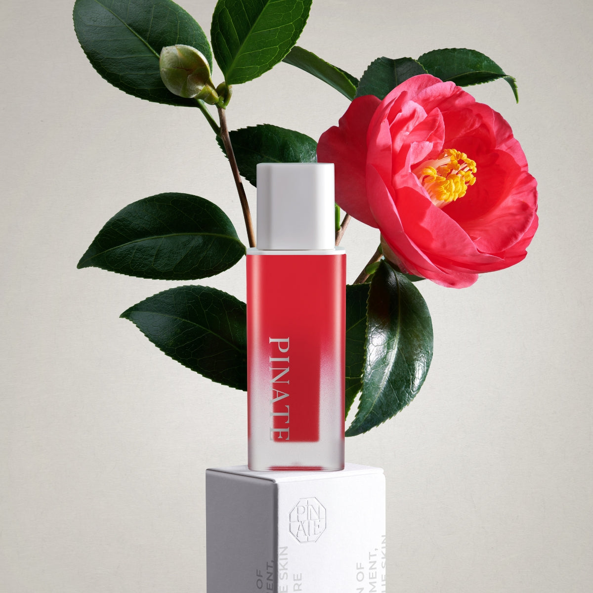Pinate Natural Bloom Lip Oil Serum lip gloss with nourishing formula and shiny finish, displayed in a clear tube.