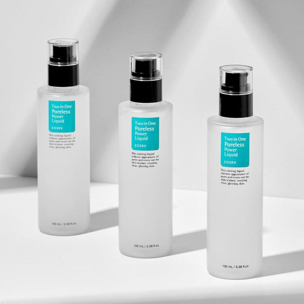 COSRX Two in One Poreless Power Liquid 100ml toner bottle with clear liquid and minimalist label design.