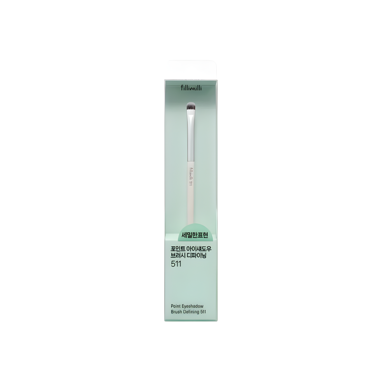 Fillimilli Point Eyeshadow Brush 511 for precise eye makeup application, featuring a slim, tapered design for defining eyes.