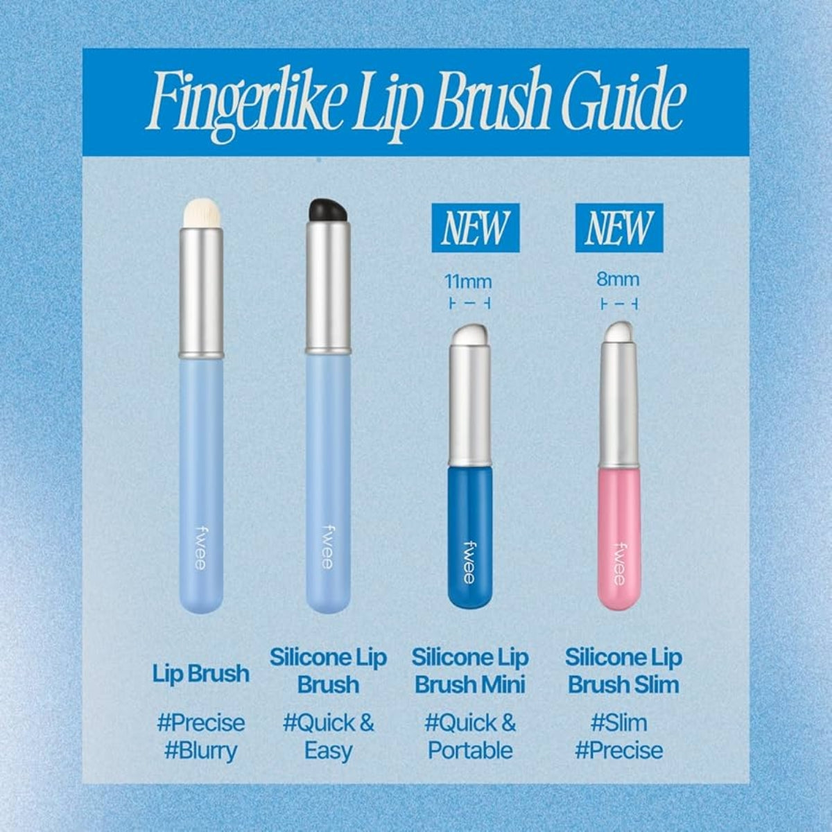 Mini Fwee silicone lip brush with fingerlike design, 13g makeup brush for precise lip application, soft silicone bristles.