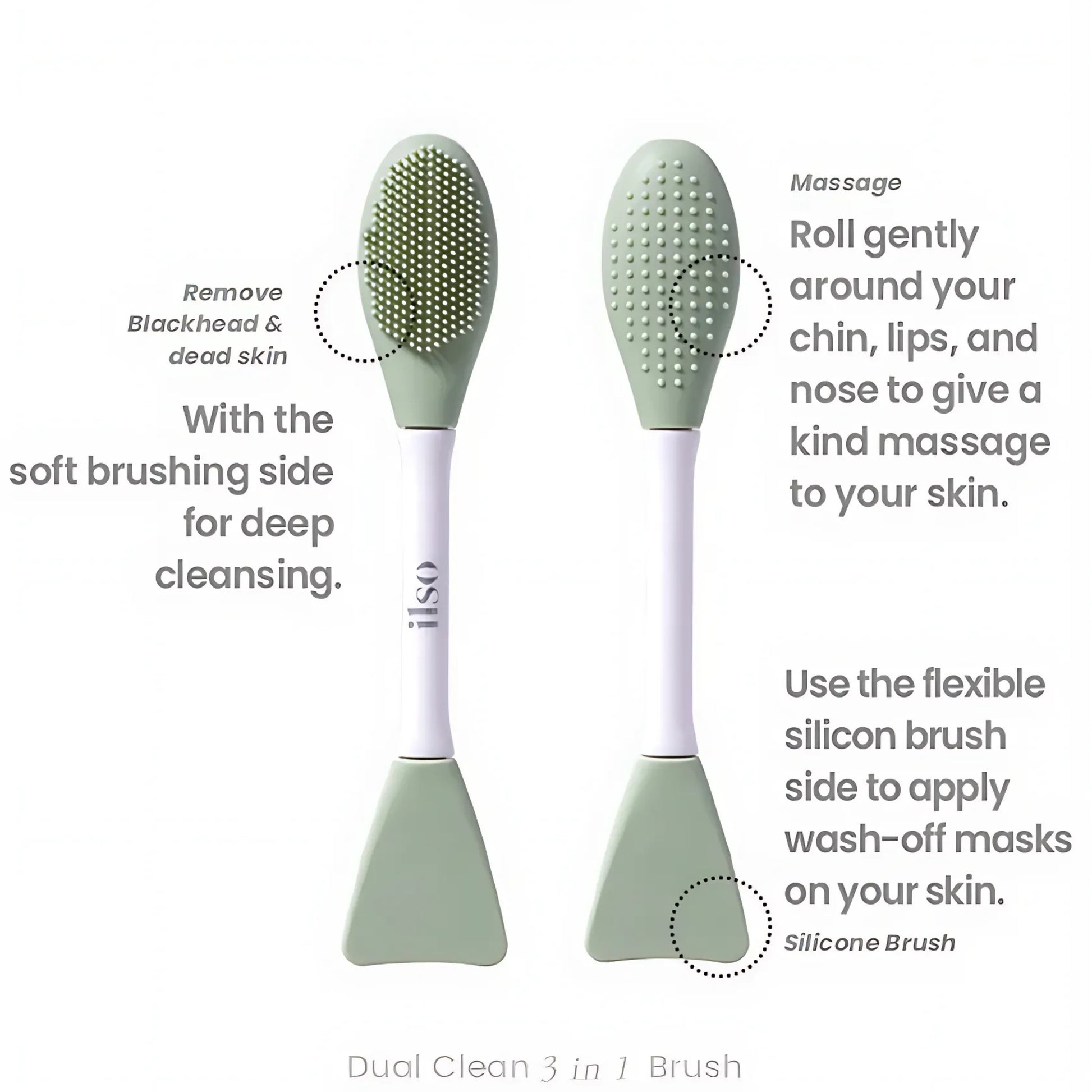 ILSO Dual Clean Brush for beauty tools, showing a close-up of the dual-sided cleaning brush with soft bristles.