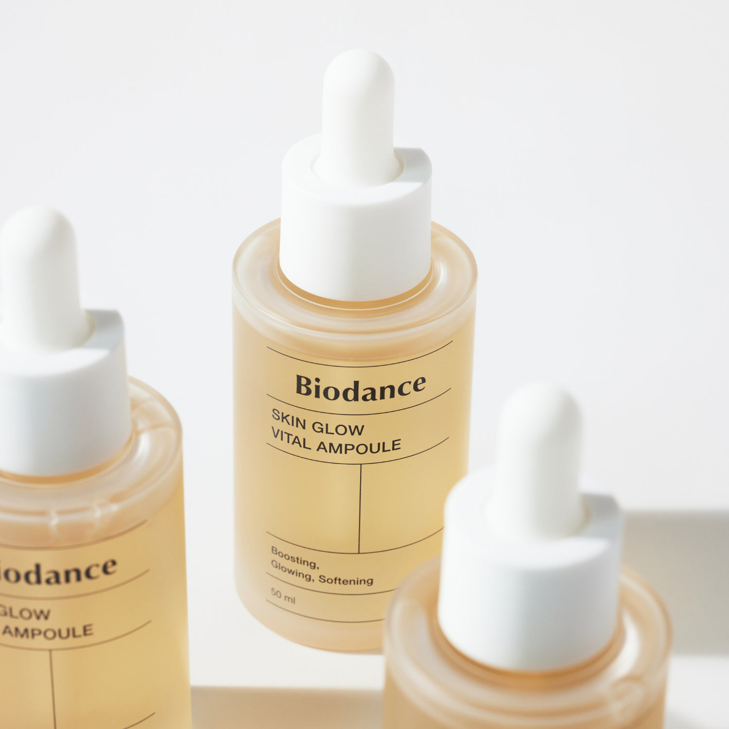 Biodance Skin Glow Vital Ampoule 50ml bottle with dropper, showcasing the clear liquid inside for radiant skin.