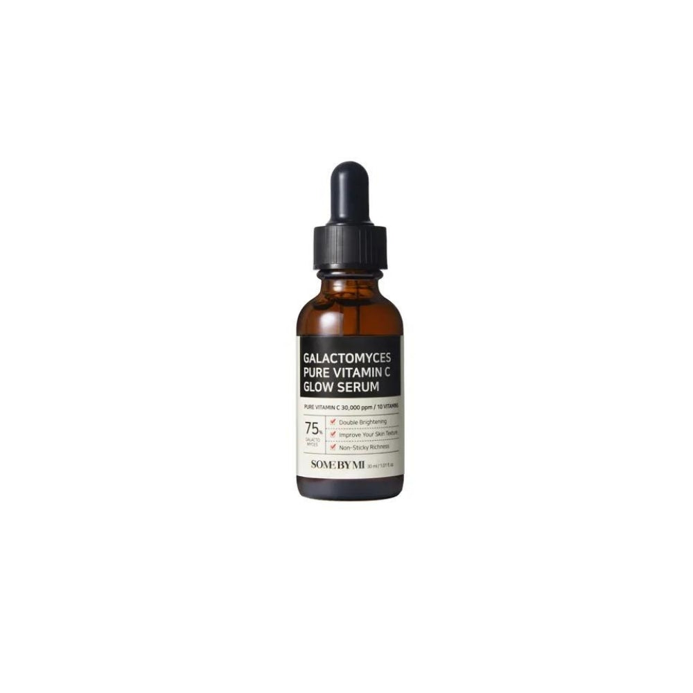 Some By Mi Galactomyces Pure Vitamin C Glow Serum 30ml bottle with a sleek design, placed on a light background.