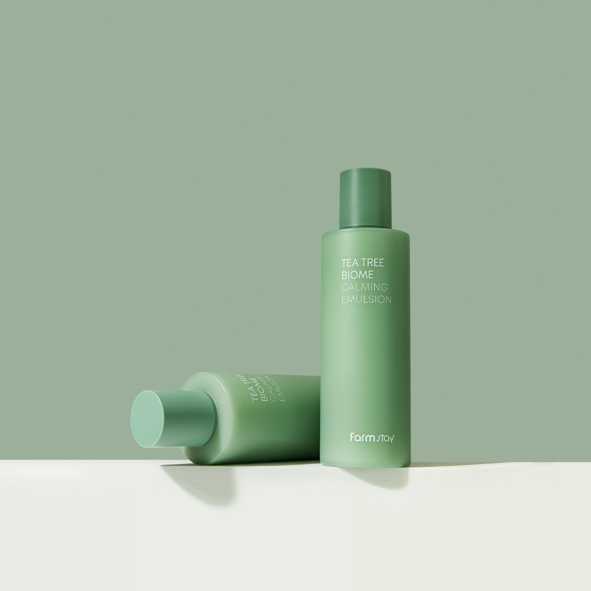 Farmstay Tea Tree Biome Calming Emulsion 200ml face moisturizer with soothing tea tree ingredients and lightweight texture.