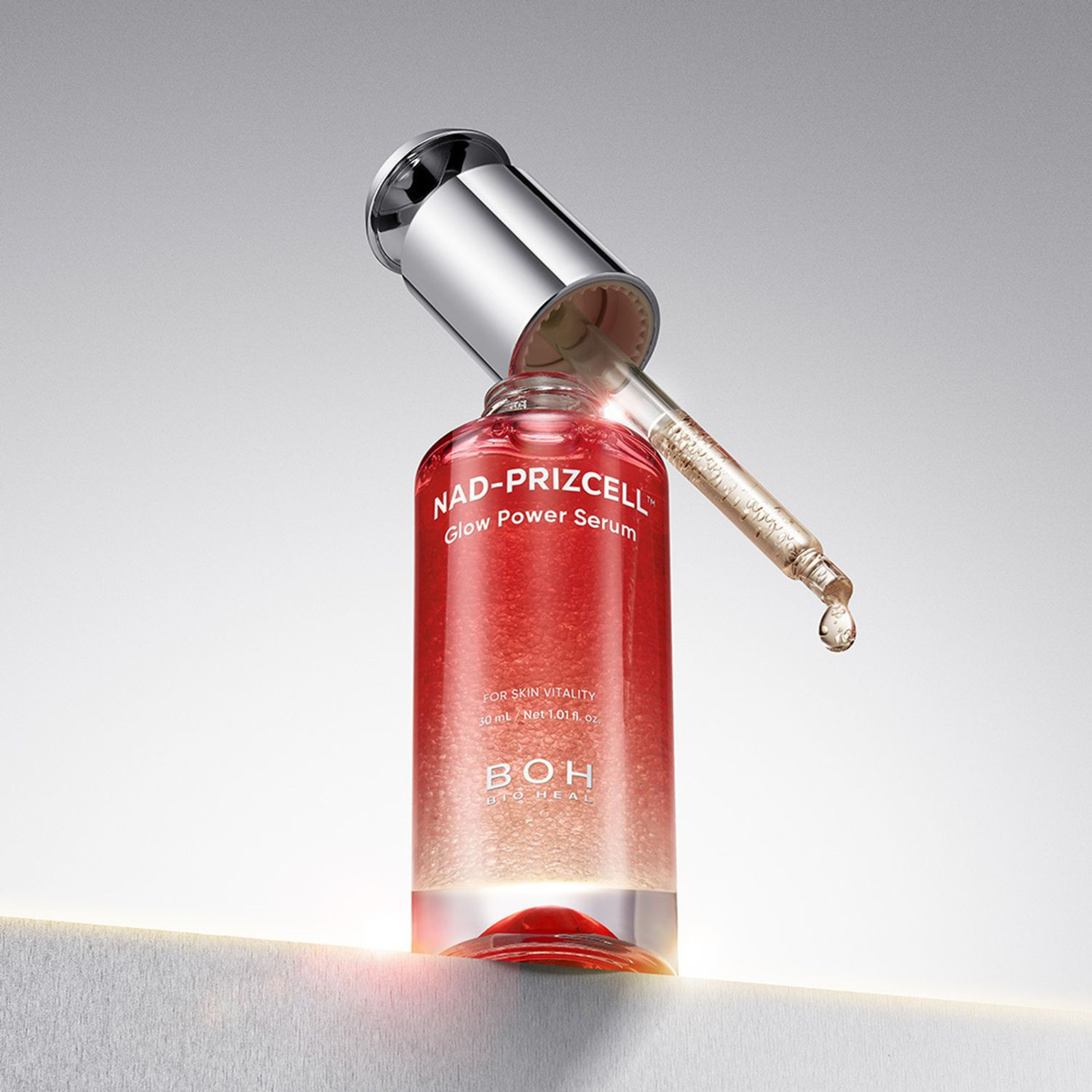 Bioheal BOH Nad-Prizcell™ Glow Power Serum in a 30ml bottle, featuring a sleek design and clear labeling.
