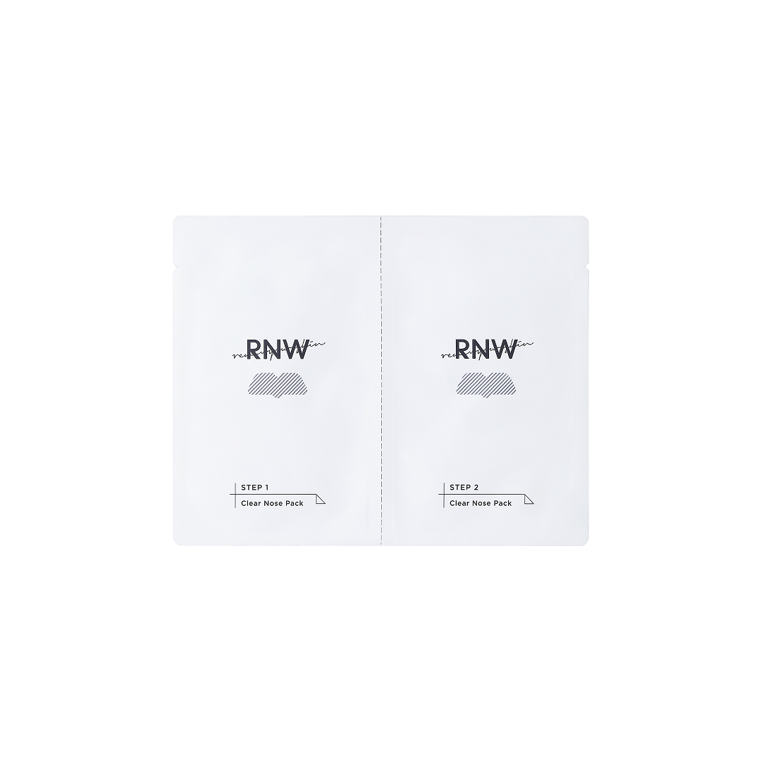 RNW 2 Step Clear Nose Pack set with exfoliating strips and masks for pore cleansing and blackhead removal, five sets included.