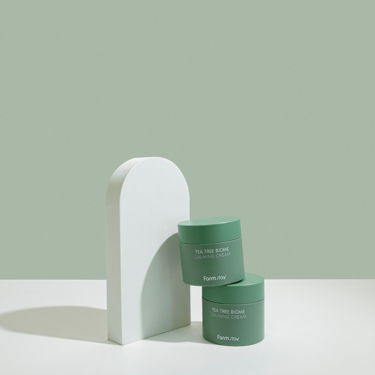 Farmstay Tea Tree Biome Calming Face Moisturiser in 80ml jar, showing the calming and soothing cream for sensitive skin.