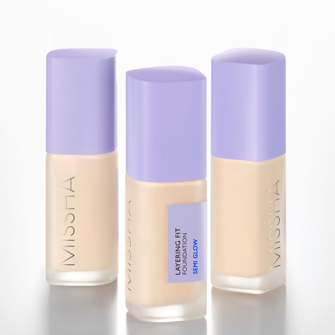 Missha Layering Fit Foundation Semi Glow liquid foundation in a sleek bottle, showcasing a smooth, semi-glow finish for even skin.