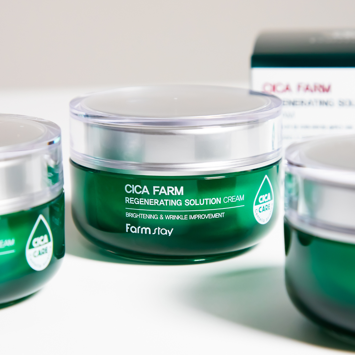 Farmstay Cica Farm Regenerating Solution Cream in 50ml jar, a face moisturizer with soothing and healing ingredients.