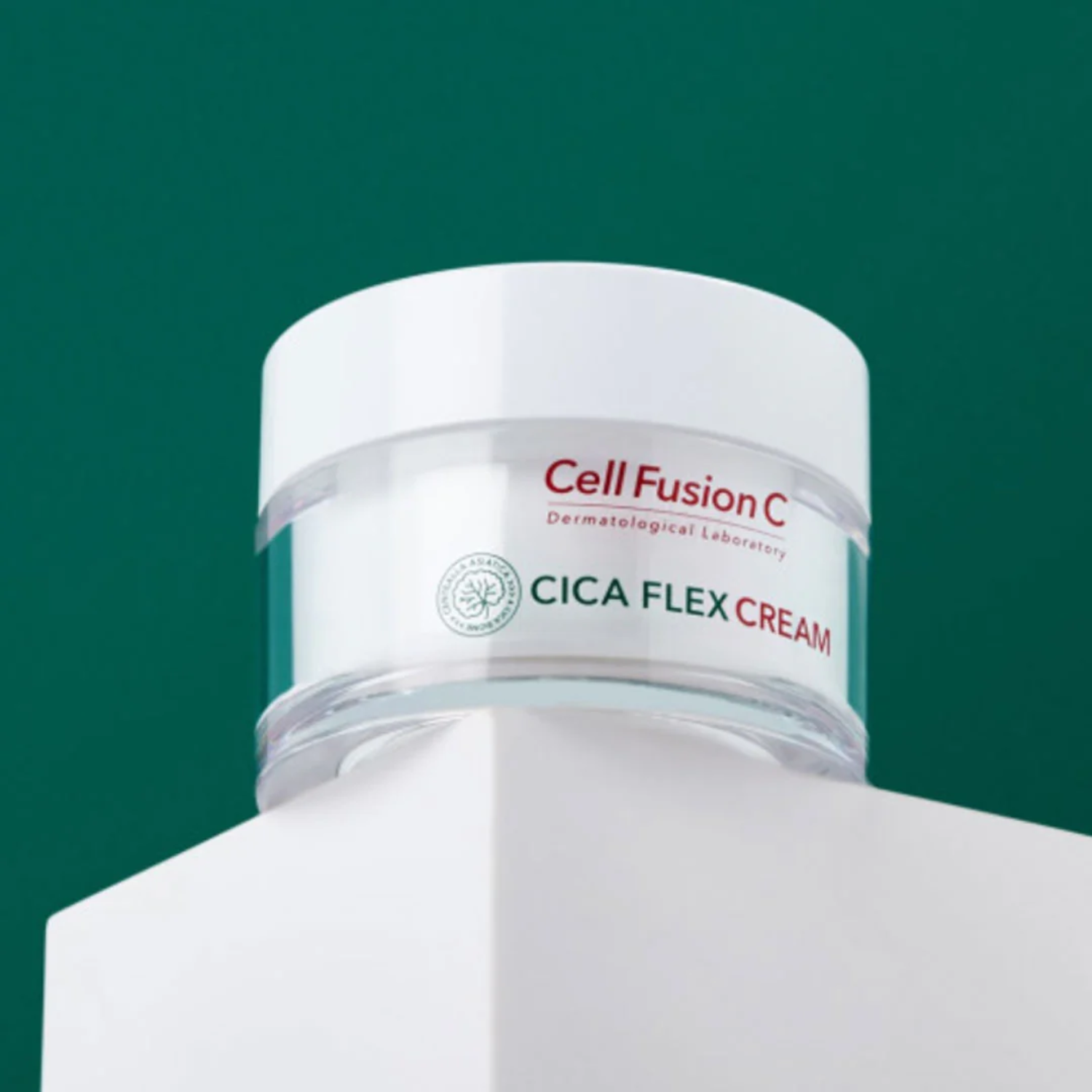 Cell Fusion C Cica Flex Cream 55ml face moisturizer jar with white and green packaging, hydrating skincare for sensitive skin.