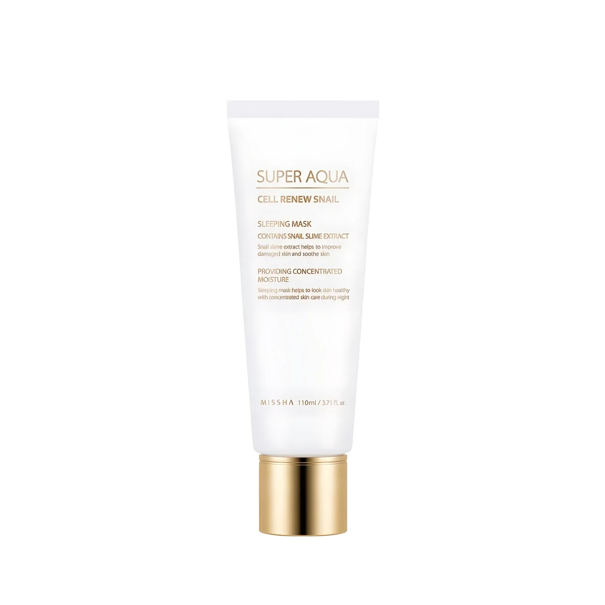 Missha Cell Renew Snail Sleeping Mask jar with white lid and label, designed for overnight skin renewal.