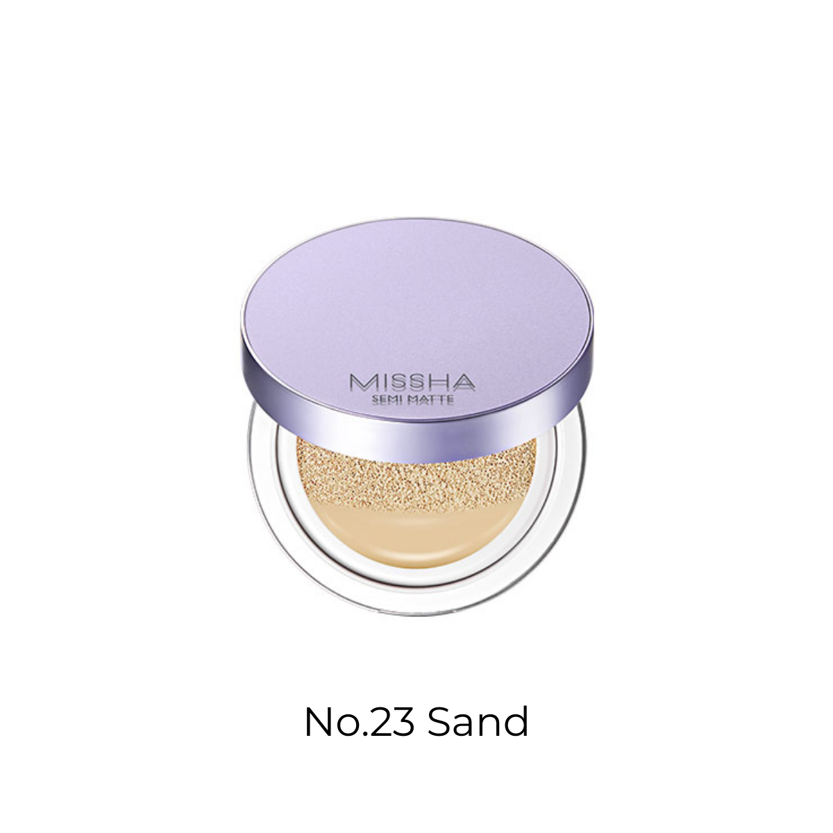 Missha Layering Fit Cushion Semimatte 15g foundation in 4 shades, showing compact cushion with open lid and applicator.