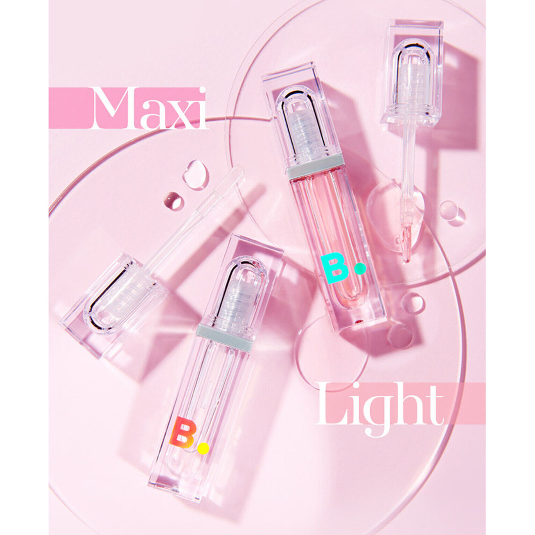 Banila Co volume lip plumper showing a clear, glossy lip gloss tube with applicator for fuller-looking lips.