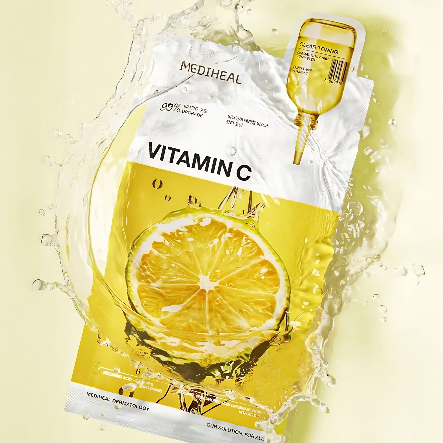 Mediheal Vitamin C Essential Sheet Mask on a white background, showcasing the hydrating skincare mask for brightening skin.