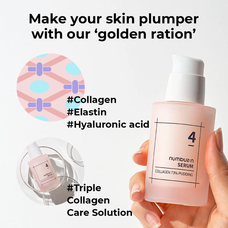 Numbuzin No.4 Collagen 73% Pudding Serum 50ml in a sleek bottle, designed for skin hydration and collagen boost.