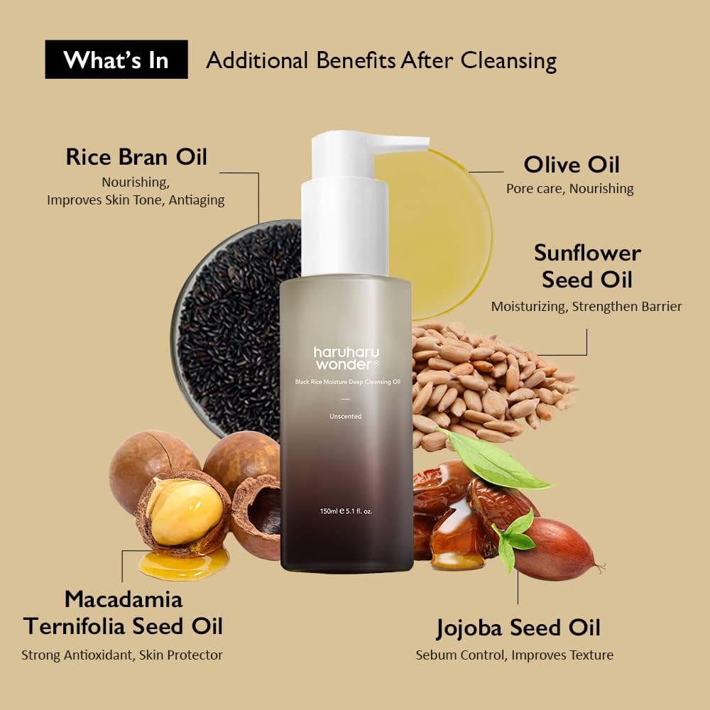 Haruharu Wonder Black Rice Moisture Cleansing Oil 150ml, a gentle oil cleanser with black rice for nourishing skincare.