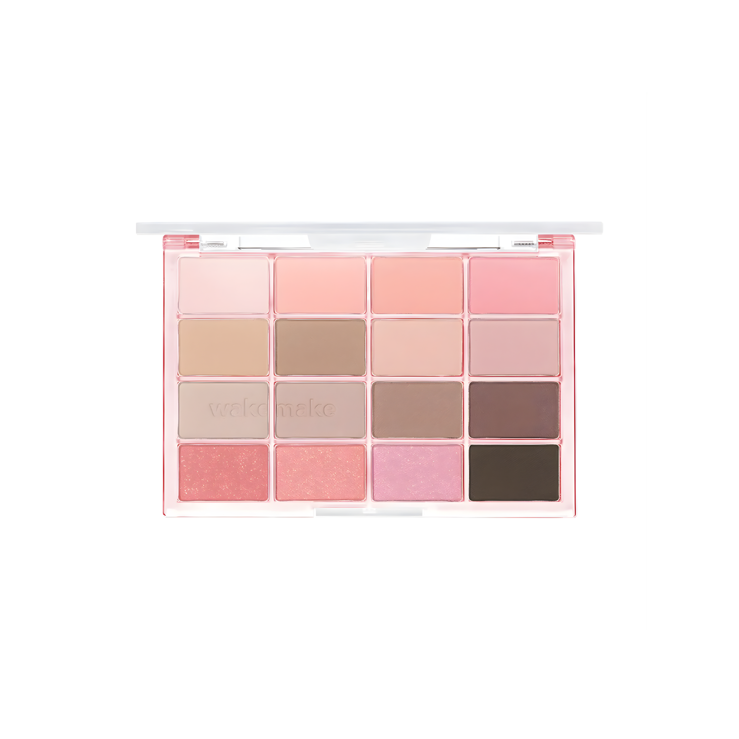 Wakemake Soft Blurring Eye Palette with neutral and pastel eyeshadow shades displayed in an open palette.