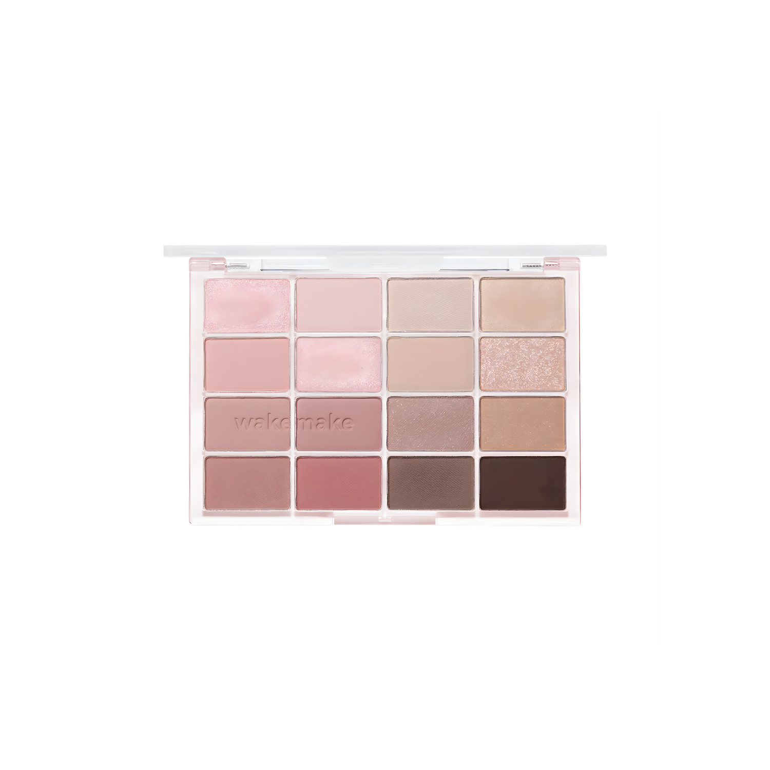 Wakemake Soft Blurring Eye Palette featuring neutral eyeshadow shades with matte and shimmer finishes for versatile eye looks.