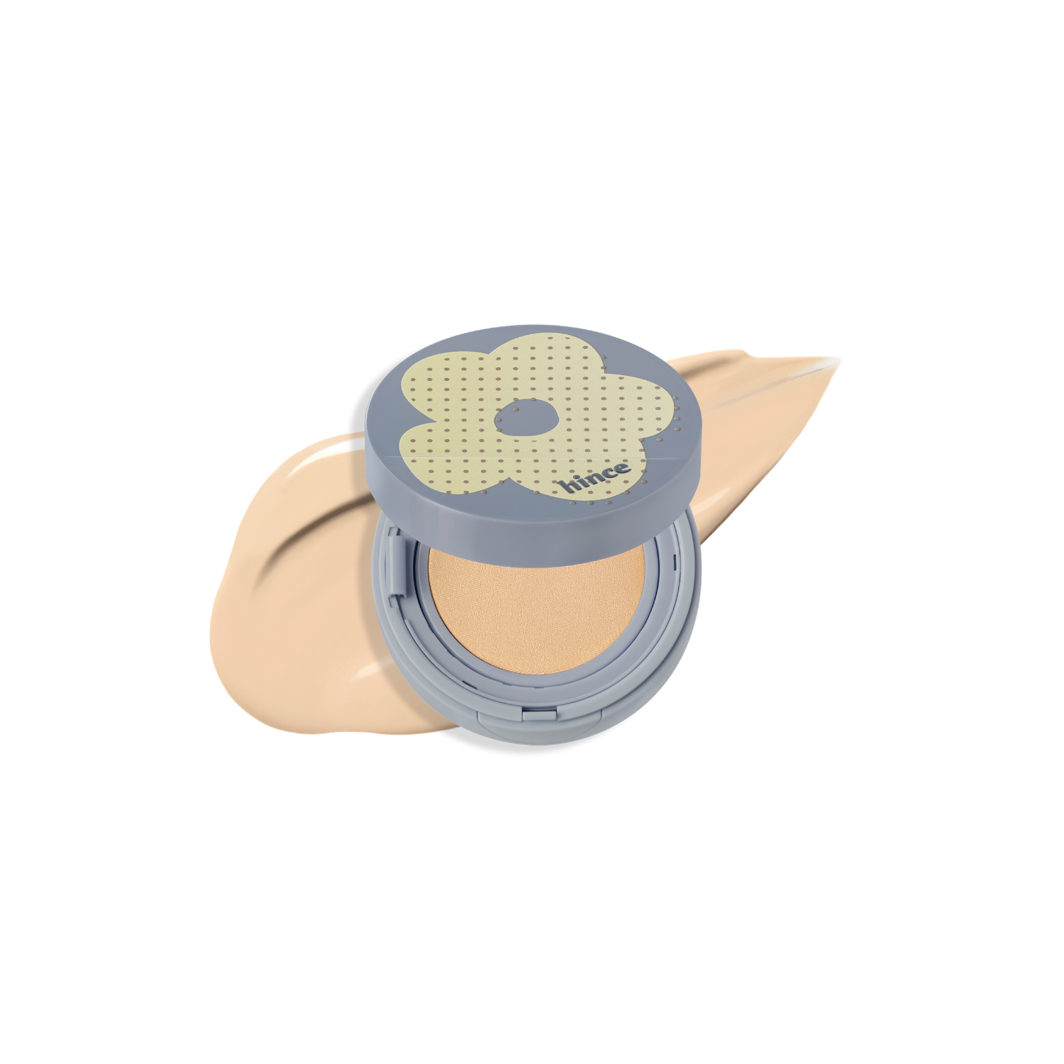 Hince Second Skin Mesh Matte Cushion foundation compact with open sponge and sleek black casing.