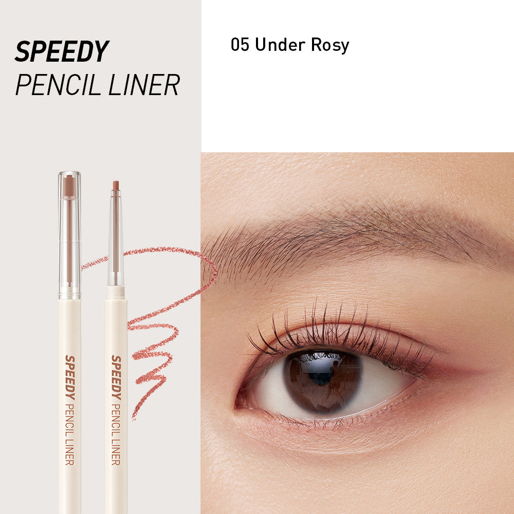 Peripera Speedy Pencil Liner gel eyeliner in black, with a close-up of the sleek pencil tip on a white background.