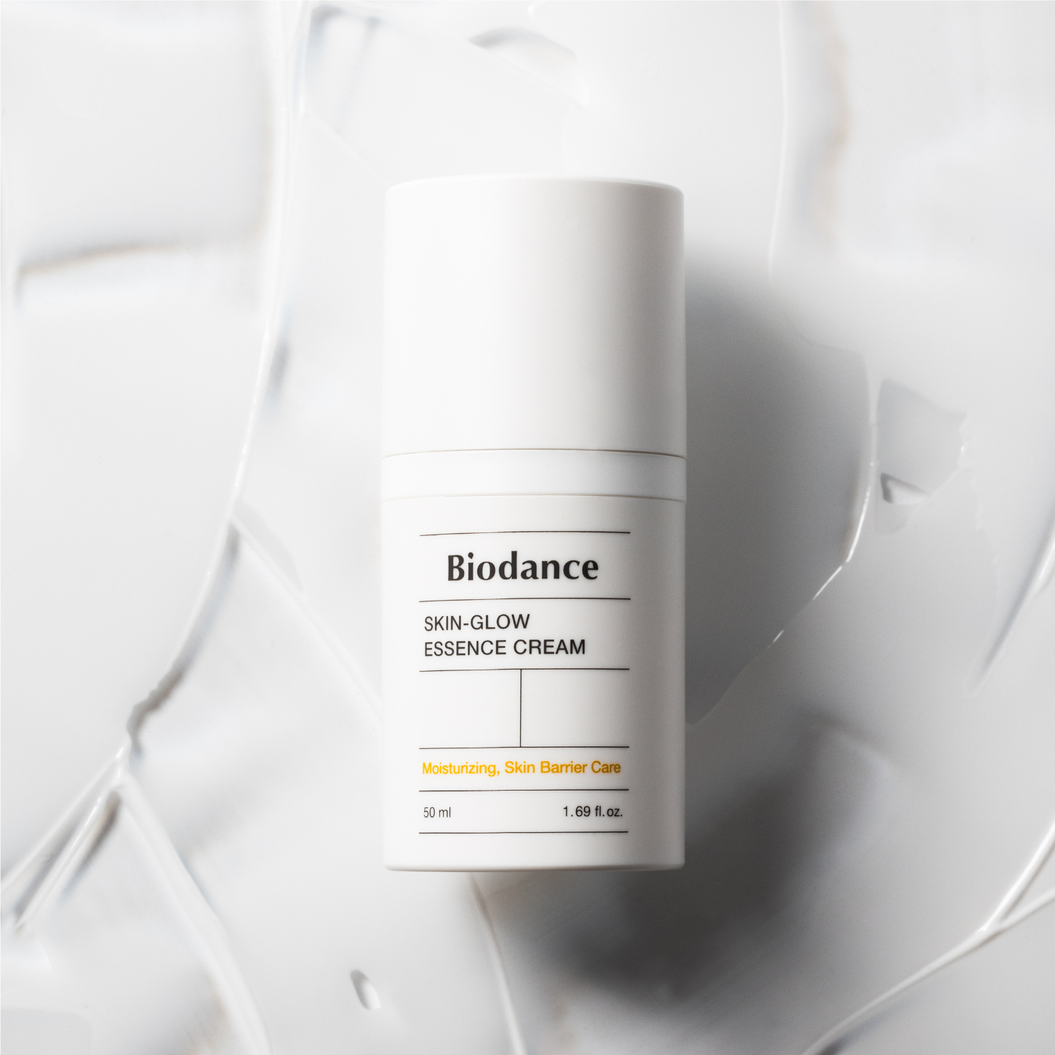 Biodance Skin-Glow Essence Cream 50ml face moisturizer jar with soft pink and white packaging and a smooth cream texture