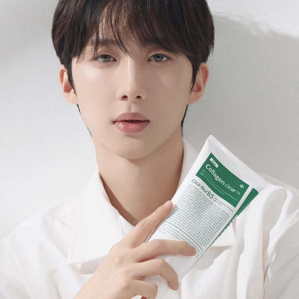 Green Cica Collagen Clear 2.0 gel and foam cleanser by MEDIPEEL+ in 300mL bottle, showing the product with refreshing green packaging.