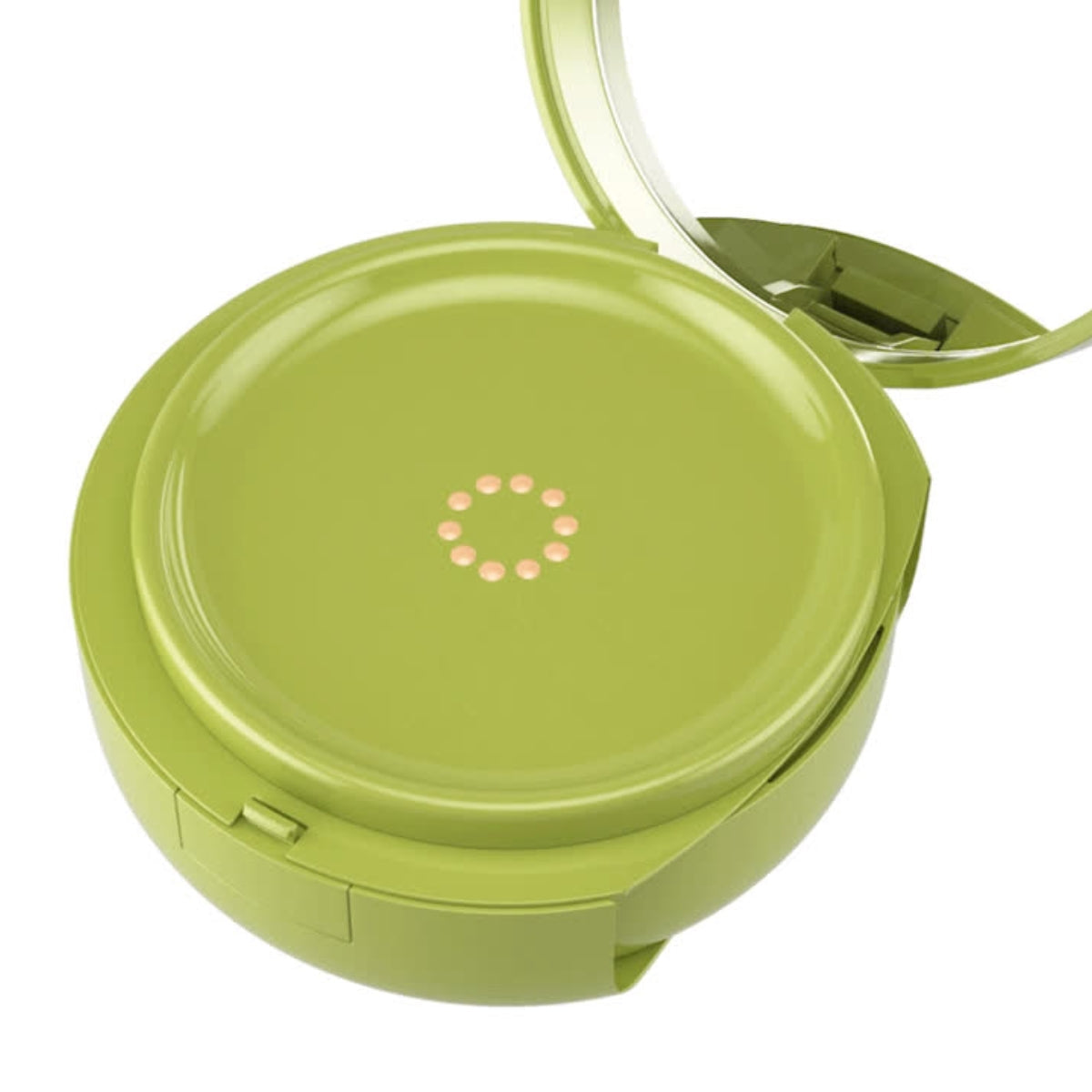 Unleashia Satin Wear Healthy-Green Cushion Foundation case with sleek design and vibrant green color, displayed on a neutral background.
