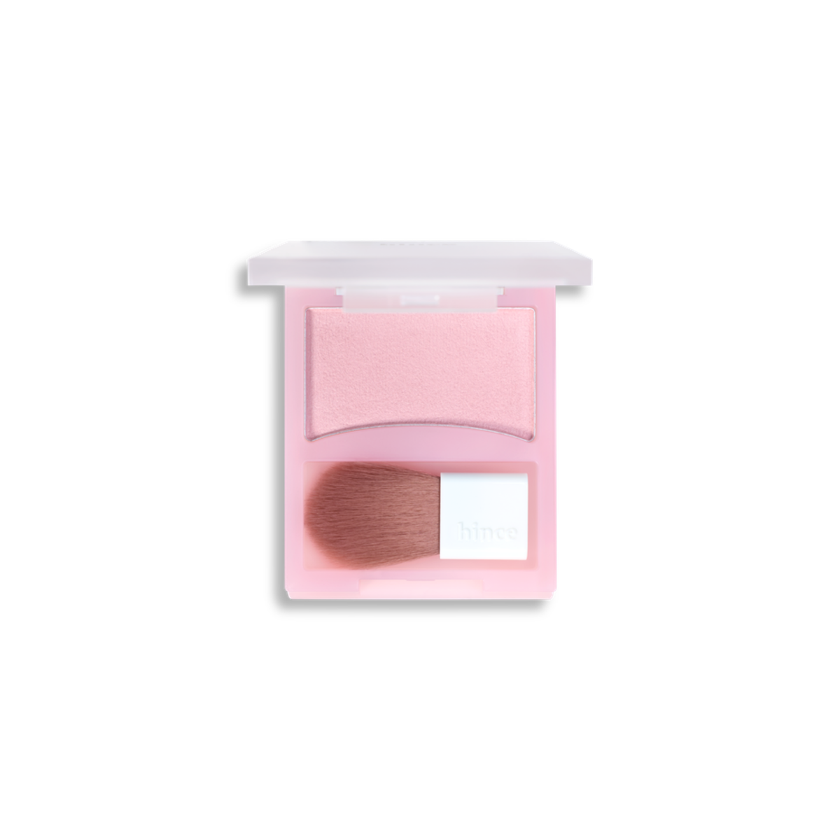 Hince Hug Layer Cheek Blush in a soft pink shade, showing the compact with blush powder and subtle brand logo on the packaging.