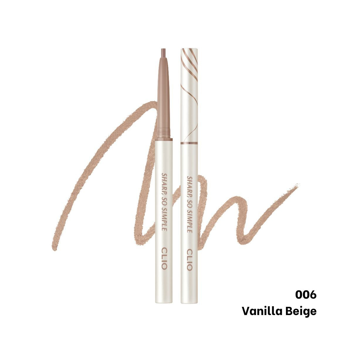 Clio Sharp So Simple Waterproof Pencil Eyeliner showing a sleek black pencil with a sharpened tip and packaging.