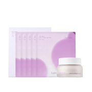 Luvum slow aging phyto collagen gel mask and cream bundle showing the skincare products in white containers.