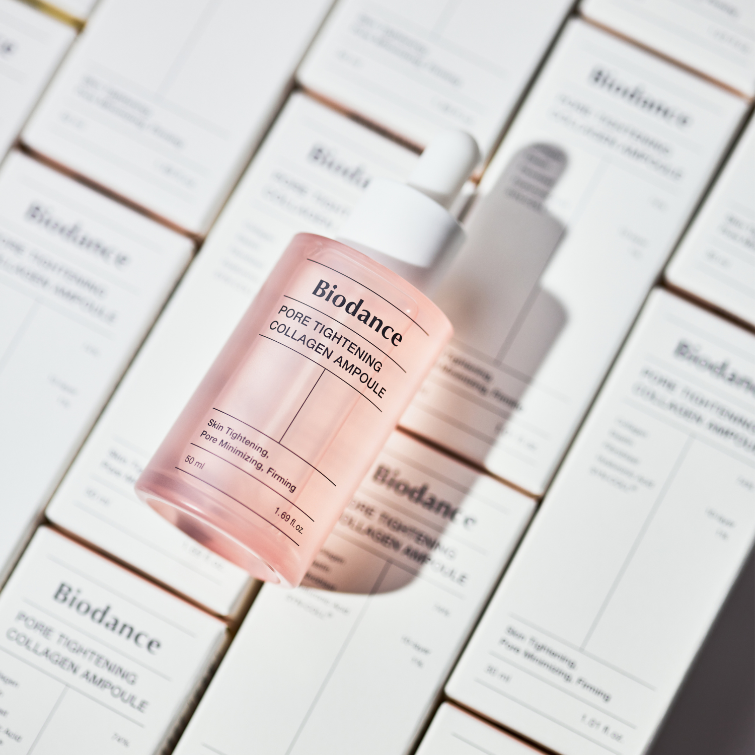 Biodance Pore Tightening Collagen Ampoule 50ml bottle with clear liquid and dropper for skin tightening and pore reduction