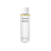 Biodance Micro Dual Serum Toner bottle, 150ml, with clear label and pump dispenser, on a neutral background.