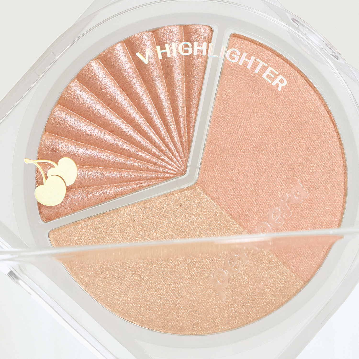 Peripera V Highlighter in various shades, showcasing the vibrant, luminous highlighter powder with a sleek packaging design.
