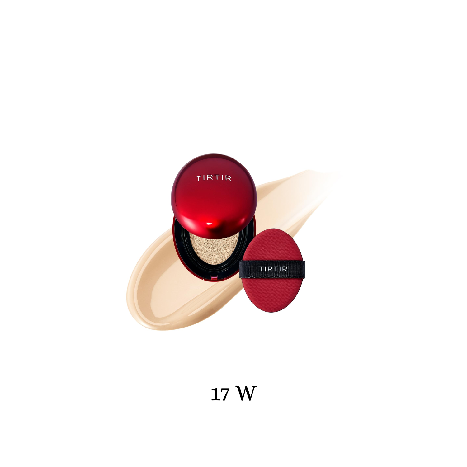 TIRTIR Mask Fit Red Cushion foundation compact with a sleek design and vibrant red packaging, closed lid displaying the brand logo.