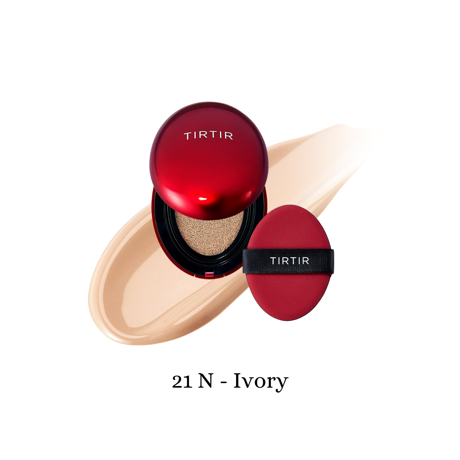TIRTIR Mask Fit Red Cushion foundation compact with a sleek design, open to show the cushion applicator inside.