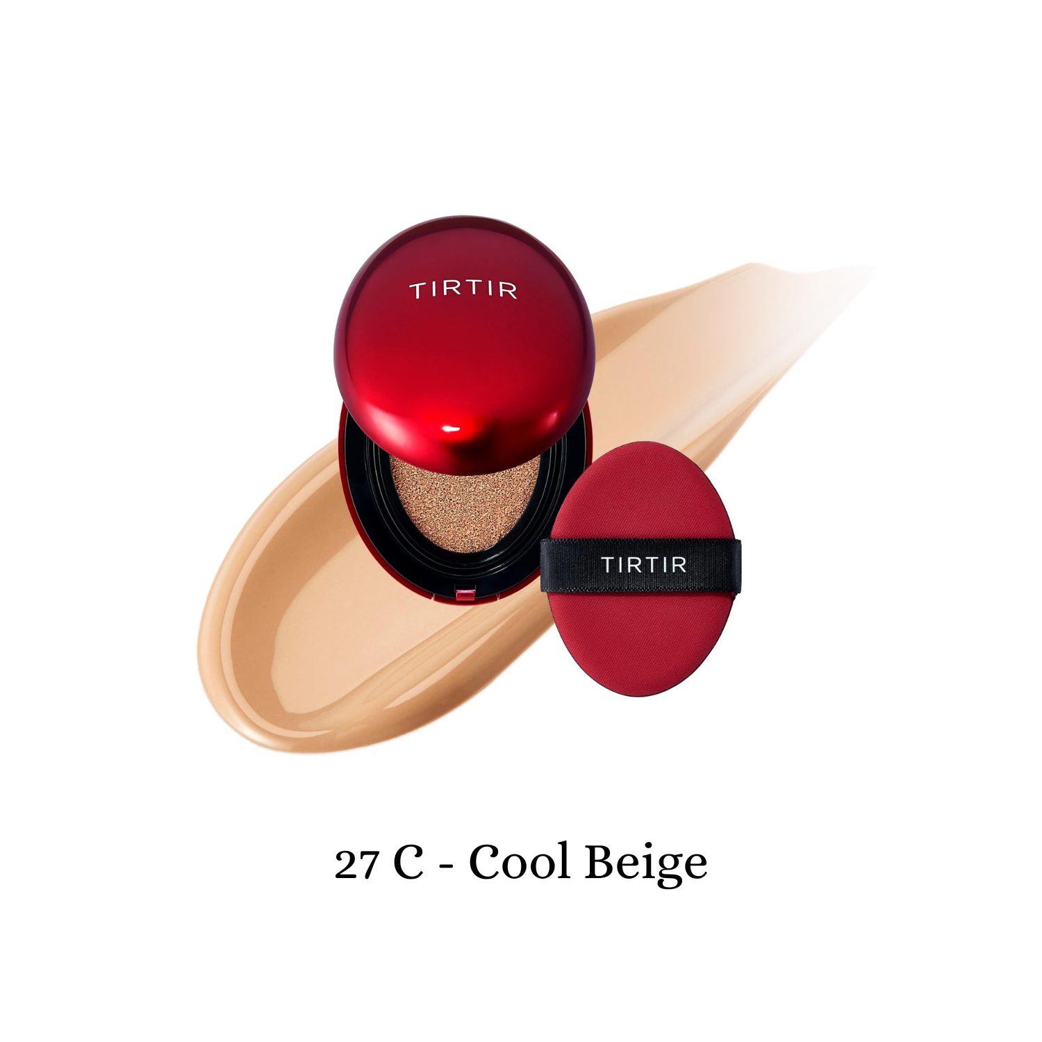 TIRTIR Mask Fit Red Cushion foundation compact with a sleek design, showcasing the red packaging and closed lid.