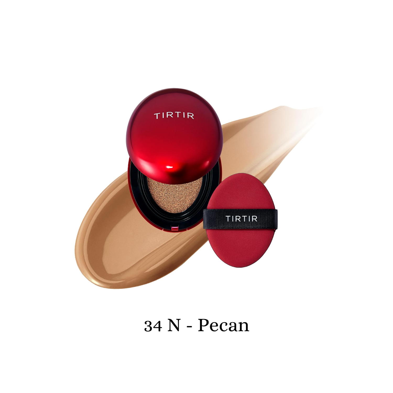 TIRTIR Mask Fit Red Cushion foundation compact with a sleek design and open mirror, showcasing the product's packaging.