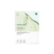 Medicube Super Cica Calming Sheet Mask applied on face, hydrating and soothing skin with calming ingredients.