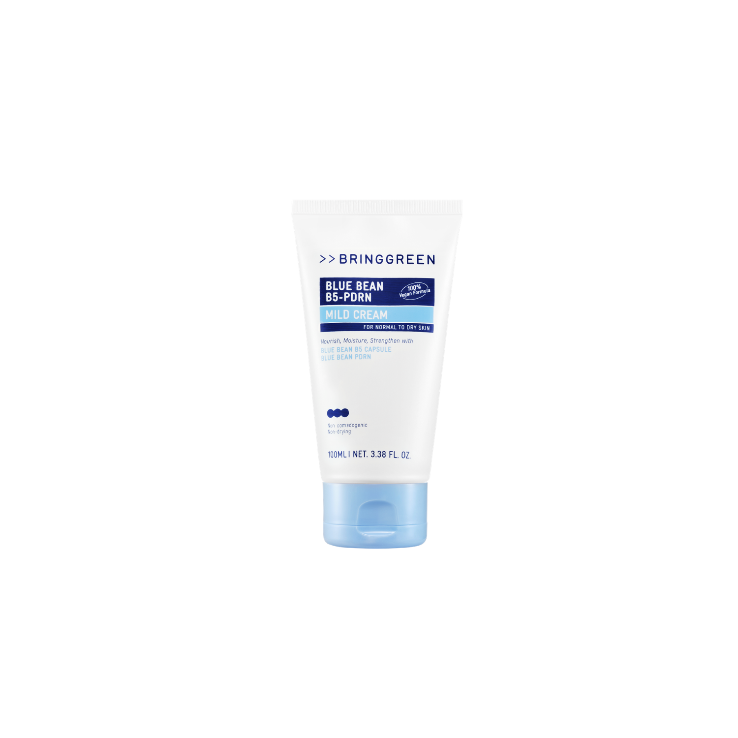 Bring Green Blue Bean B5-PDRN Mild Face Moisturizer in 100ml jar, creamy texture, suitable for gentle skin hydration.
