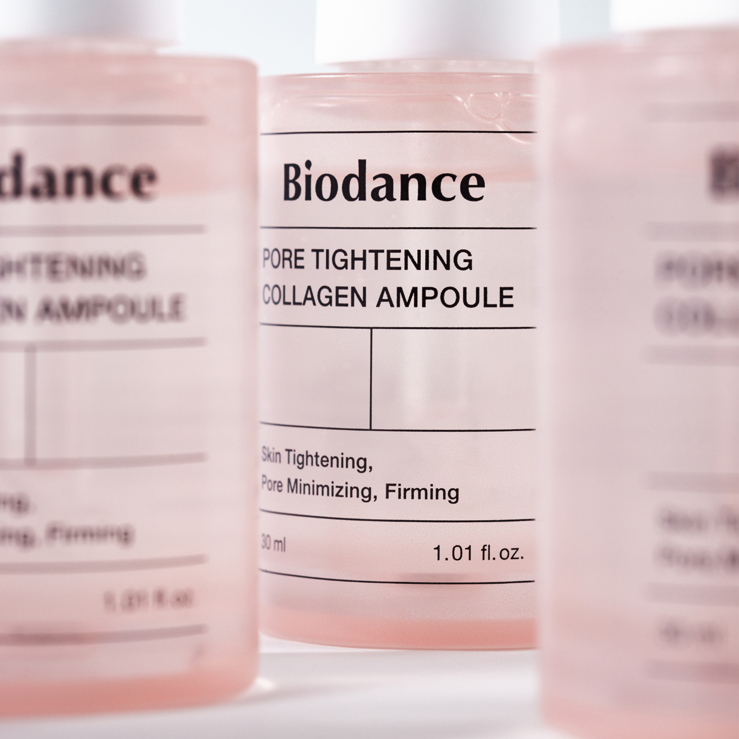 Biodance Pore Tightening Collagen Ampoule 50ml bottle with clear liquid, skincare product to reduce pores and boost collagen.