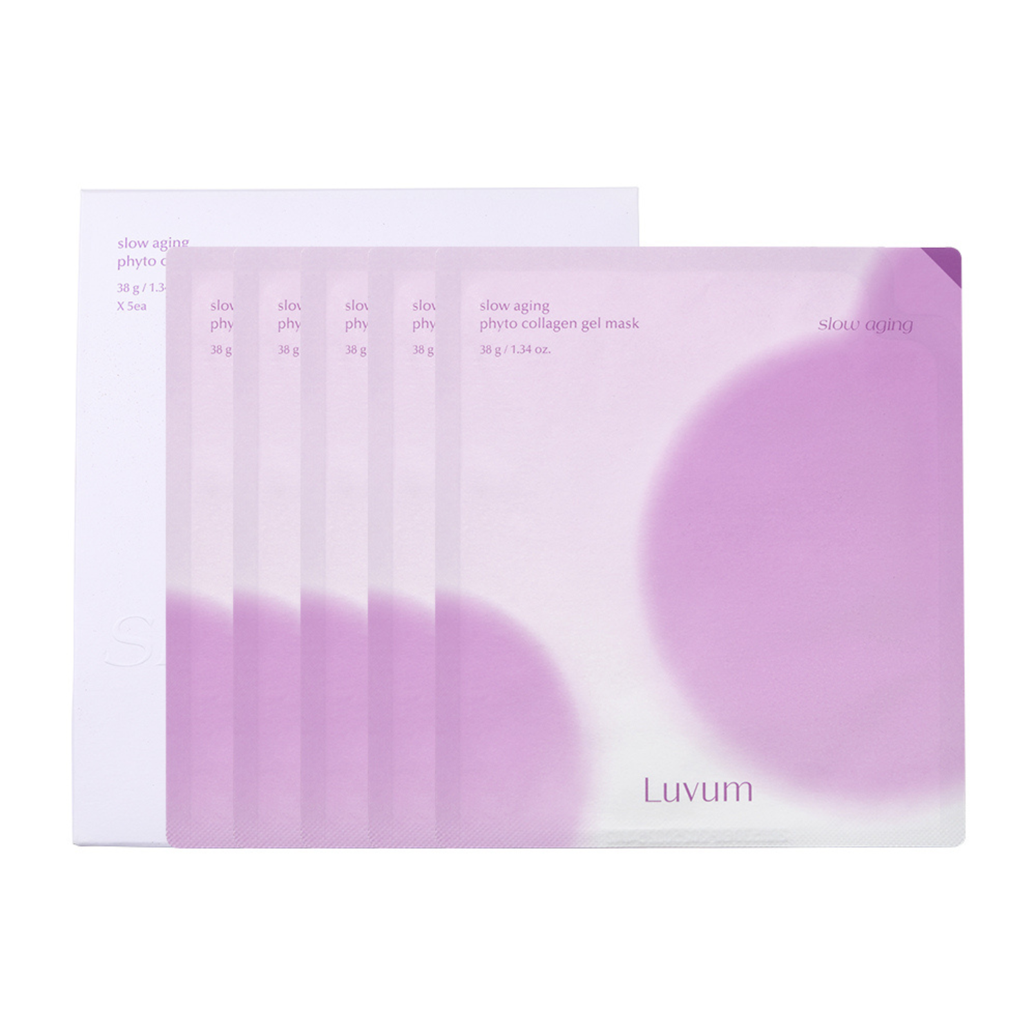Luvum slow aging phyto collagen gel mask and cream bundle, featuring a gel mask and cream in white containers with blue accents.