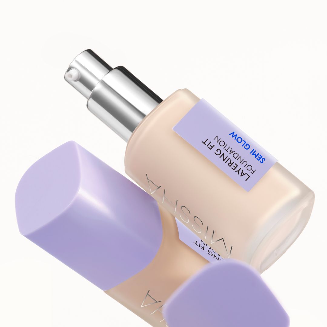Missha Layering Fit Foundation Semi Glow liquid foundation in a sleek bottle, showcasing its semi-glow finish and smooth texture.
