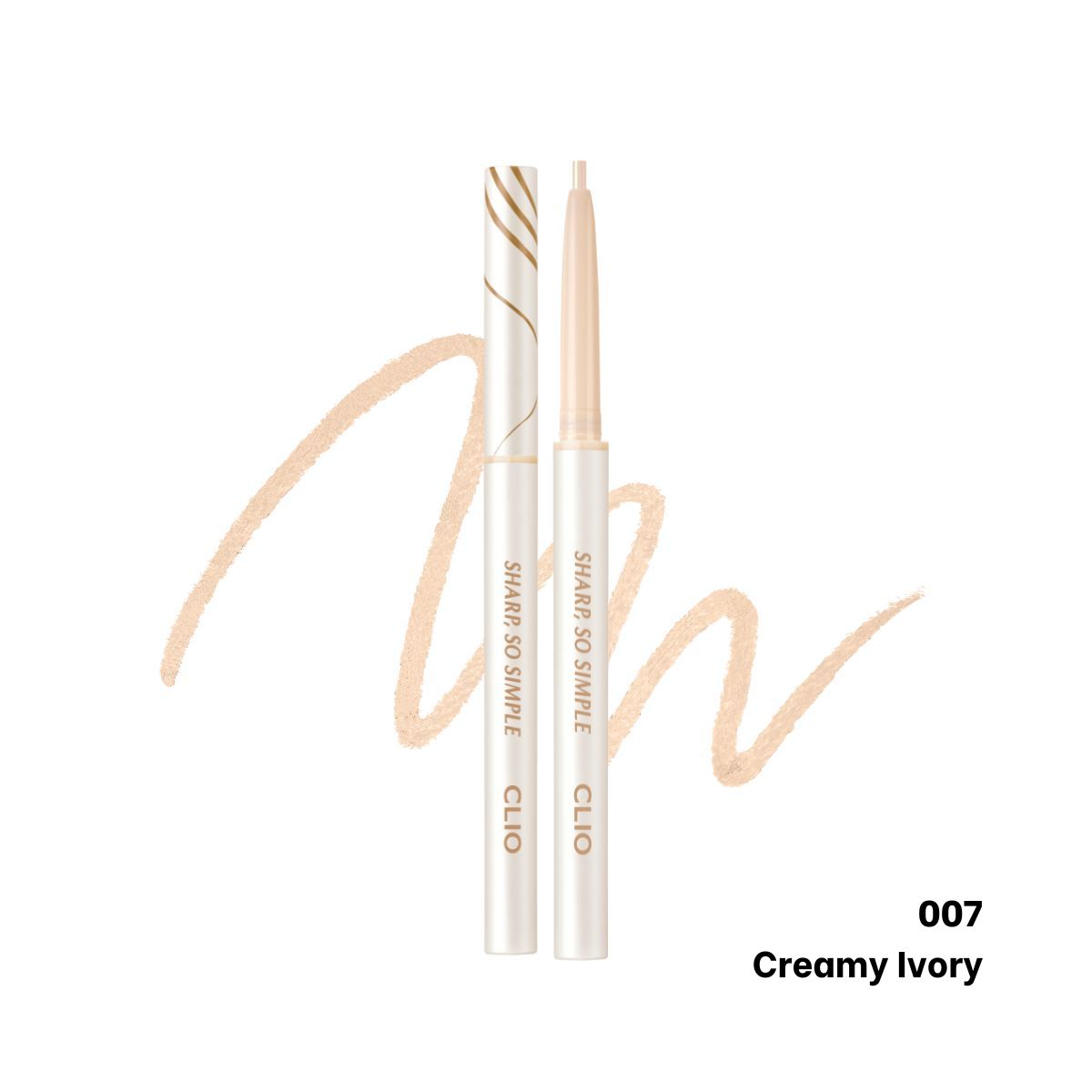 Clio Sharp So Simple Waterproof Pencil Eyeliner in black, showing the sleek pencil with the cap removed and the tip ready for application.